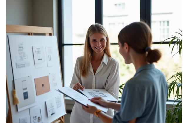 Architect toont interieurontwerp aan cliënt via tablet in een modern kantoor