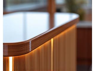 Detail van custom houten tafel in een jachtinterieur, 'Jacht De Vrijheid'.